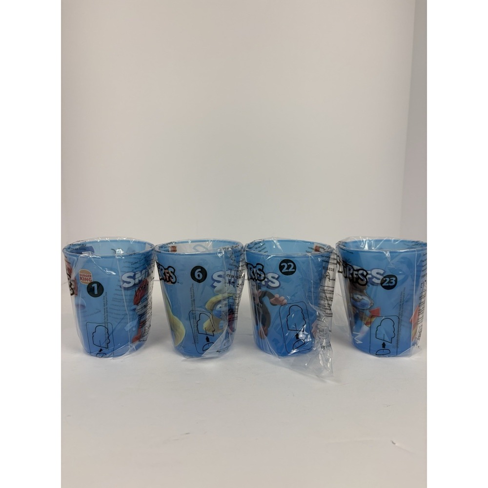 Smurfs Movie Promotion Cup Burger King. New. Set Of 4. Cup 1,6,22,23 In Series.